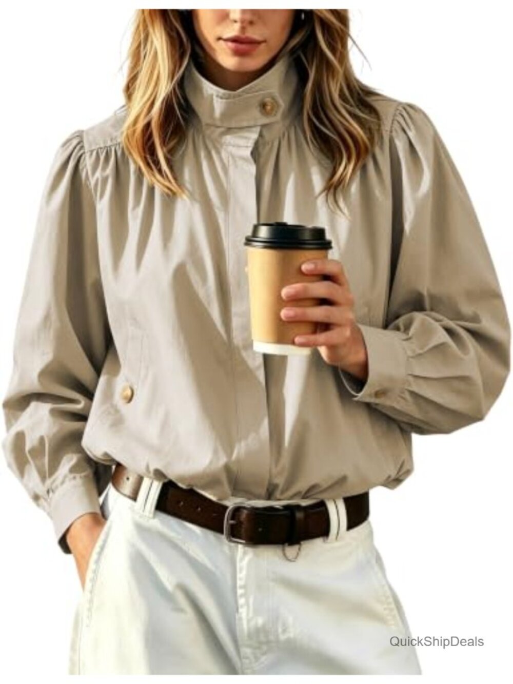 Womens Lightweight Bomber Jacket Bubble Hem Cropped Puff Sleeve Casual Coat